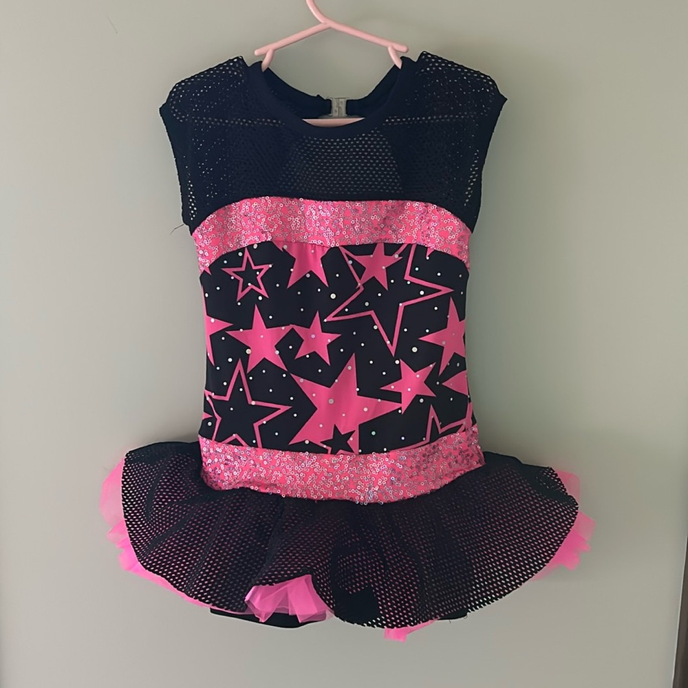 Beautiful pink and black youth girls ISC (size 6-7) dance costume.